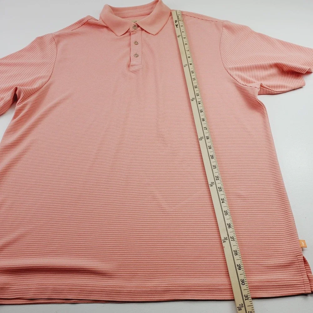 Tommy Bahama Polo Men XL Coral Stretch Striped Short‎ Sleeve Casual Outdoor